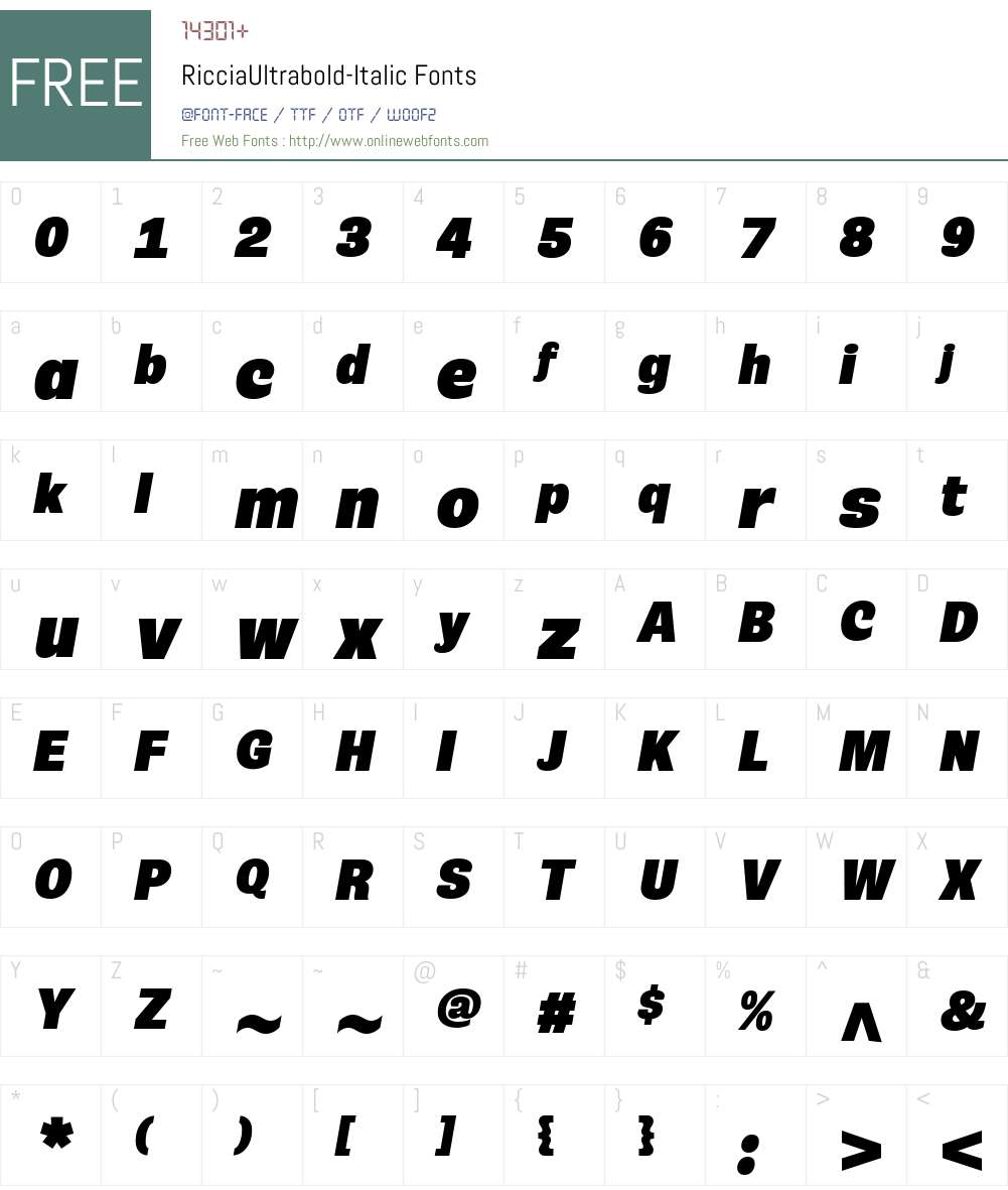 RicciaUltrabold-Italic Font Screenshots