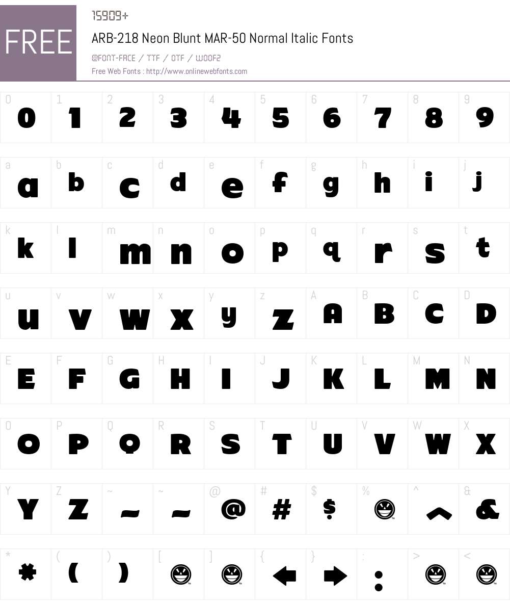 ARB-218 Neon Blunt MAR-50 Font Screenshots