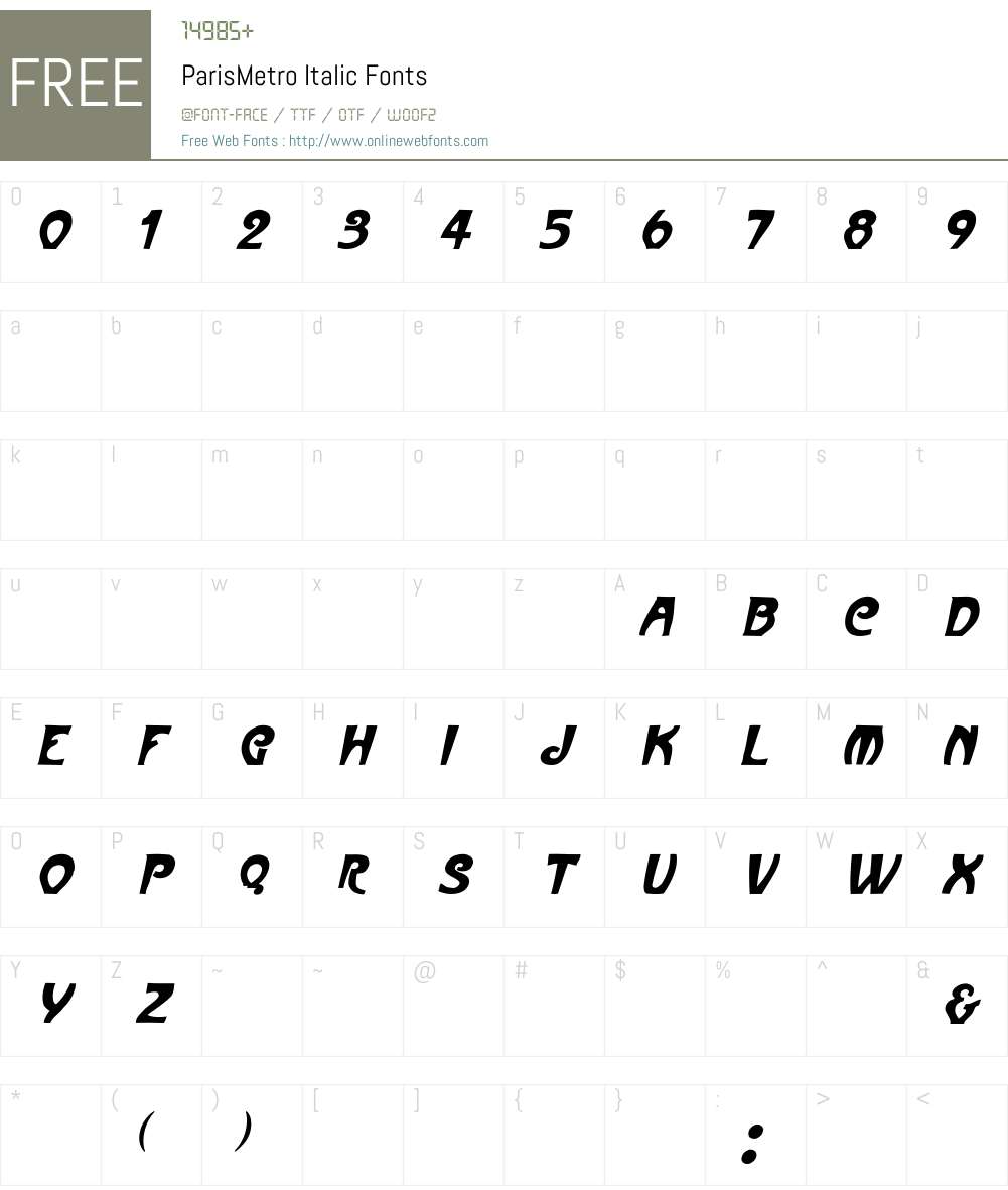 ParisMetro Italic Font Screenshots