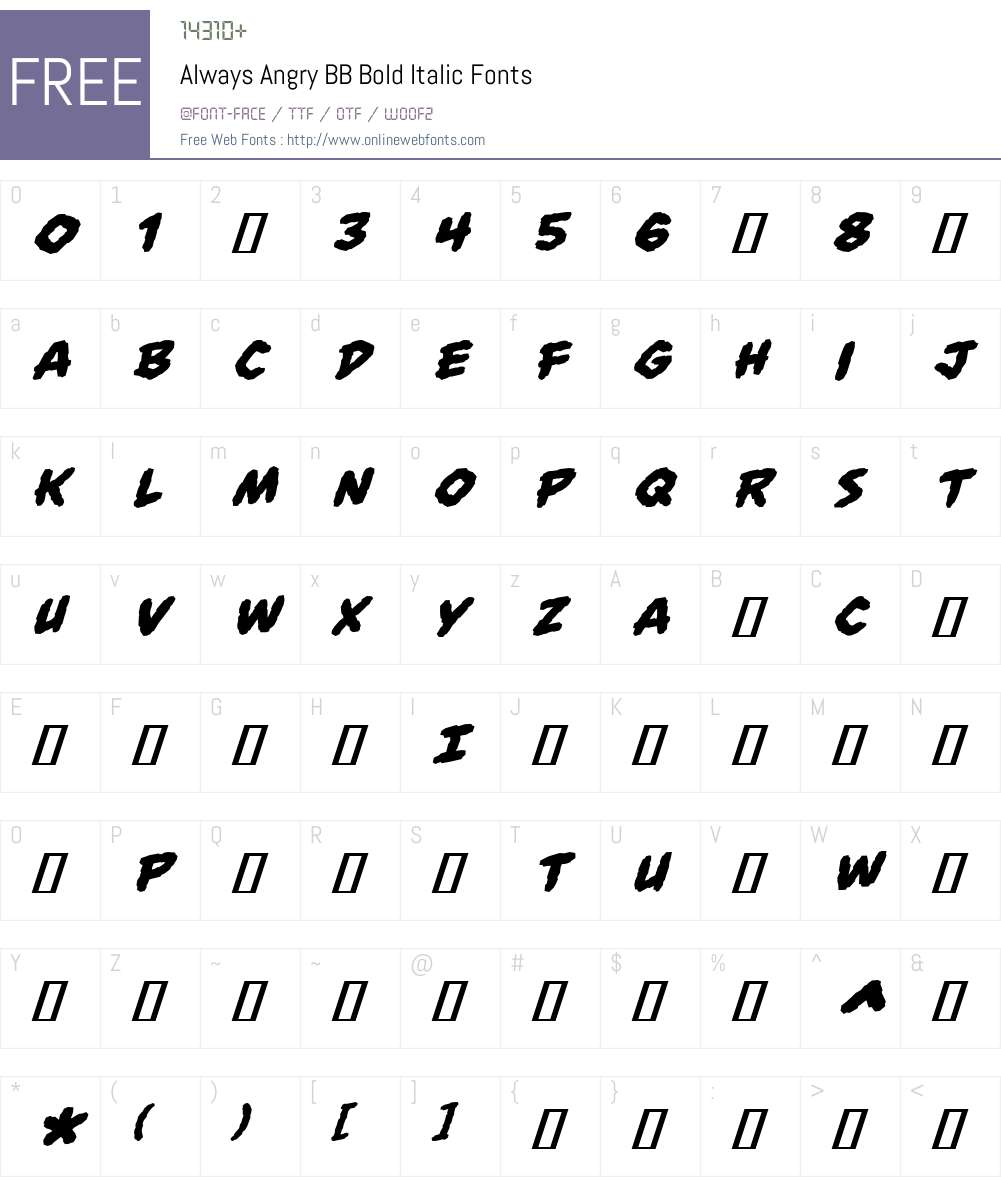 AlwaysAngryBB-BoldItalic Font Screenshots