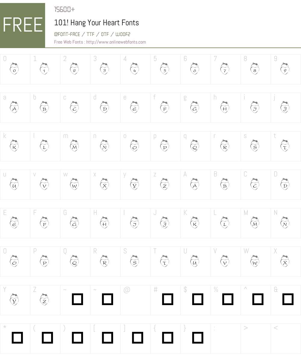101! Hang Your Heart Font Screenshots