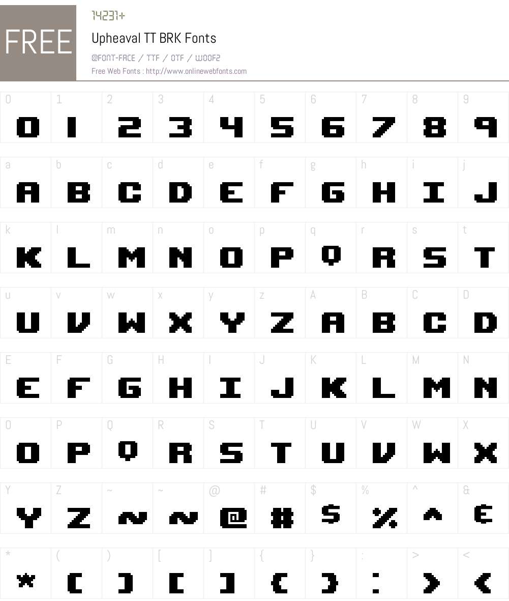 Upheaval TT BRK Font Screenshots