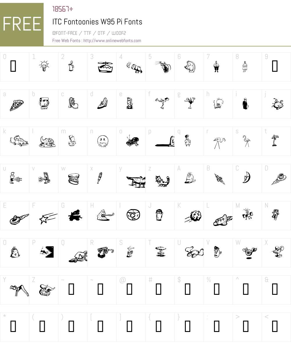 ITCFontooniesW95-Pi Font Screenshots