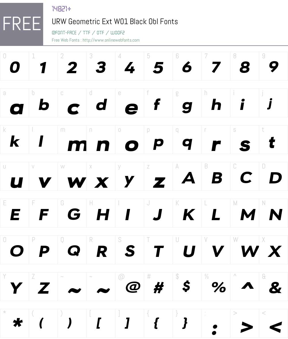 URWGeometricExtW01-BlackObl Font Screenshots