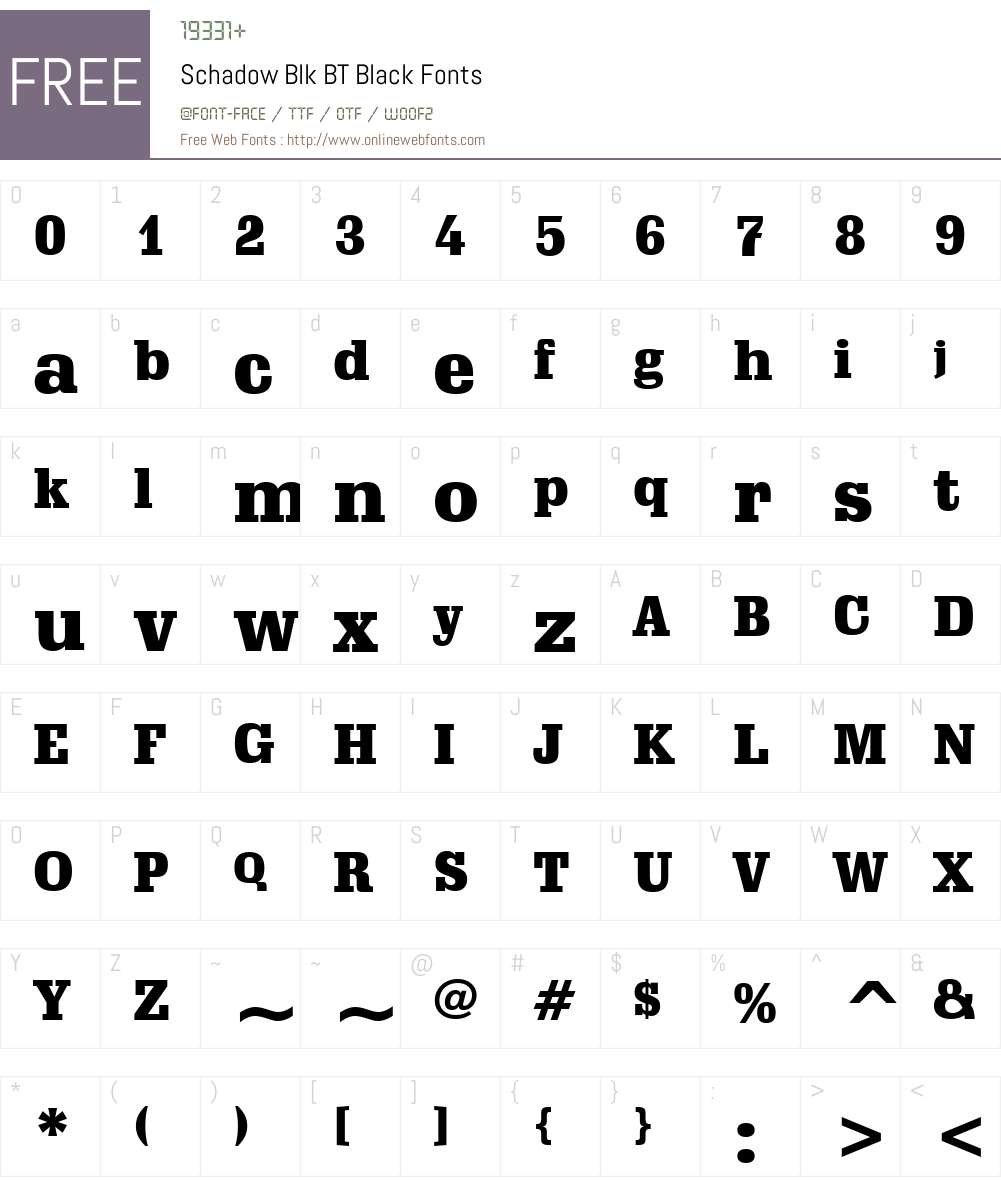Schadow Blk BT Font Screenshots