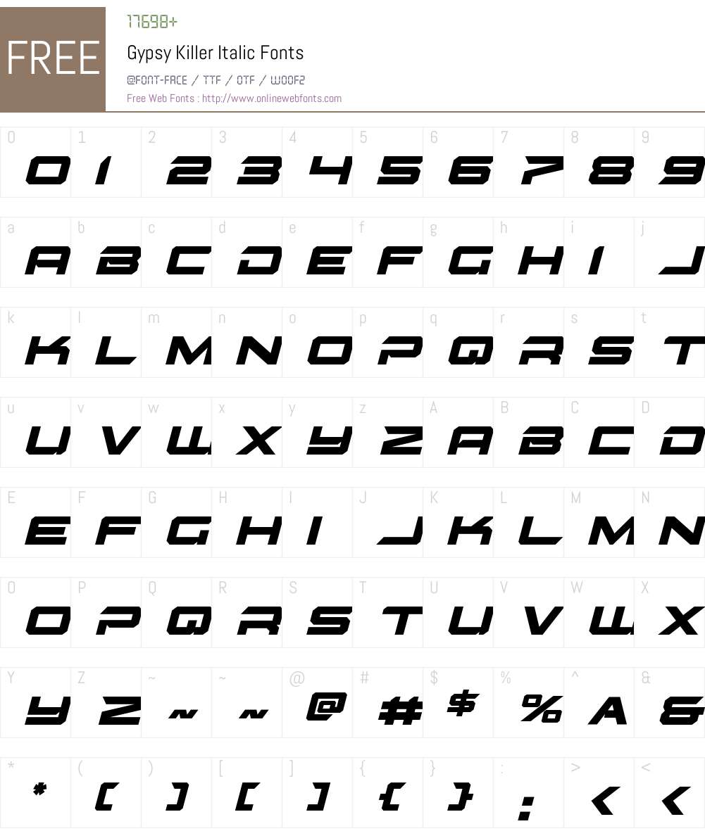 Gypsy Killer Italic Font Screenshots