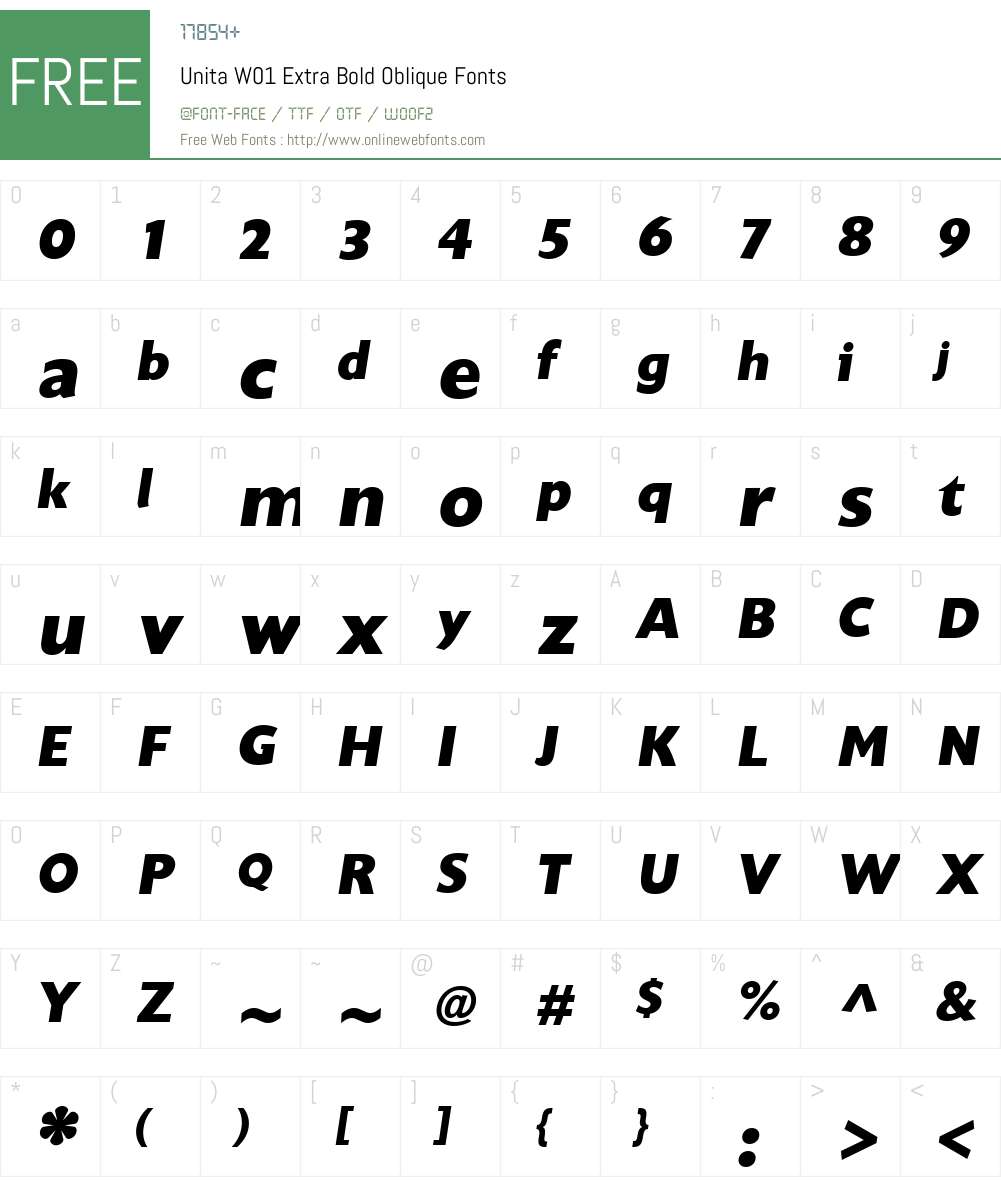 UnitaW01-ExtraBoldOblique Font Screenshots