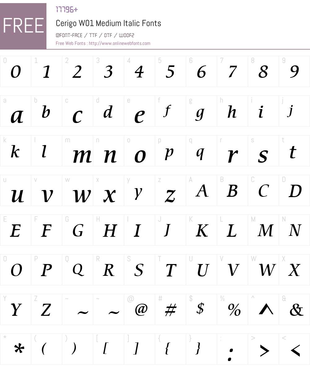 CerigoW01-MediumItalic Font Screenshots