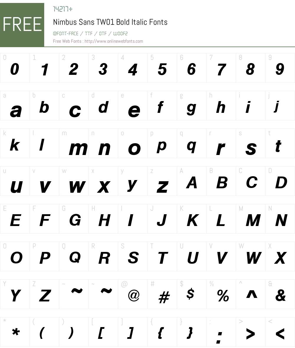 NimbusSanTW01BoldItalic Font Screenshots