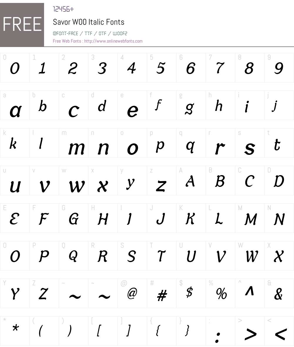 SavorW00-Italic Font Screenshots