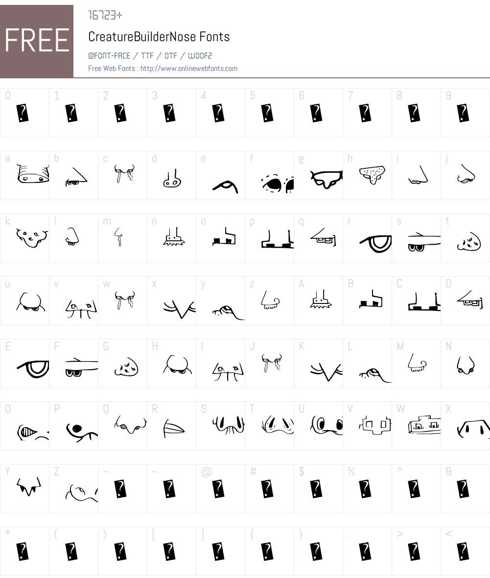 CreatureBuilderNose Font Screenshots