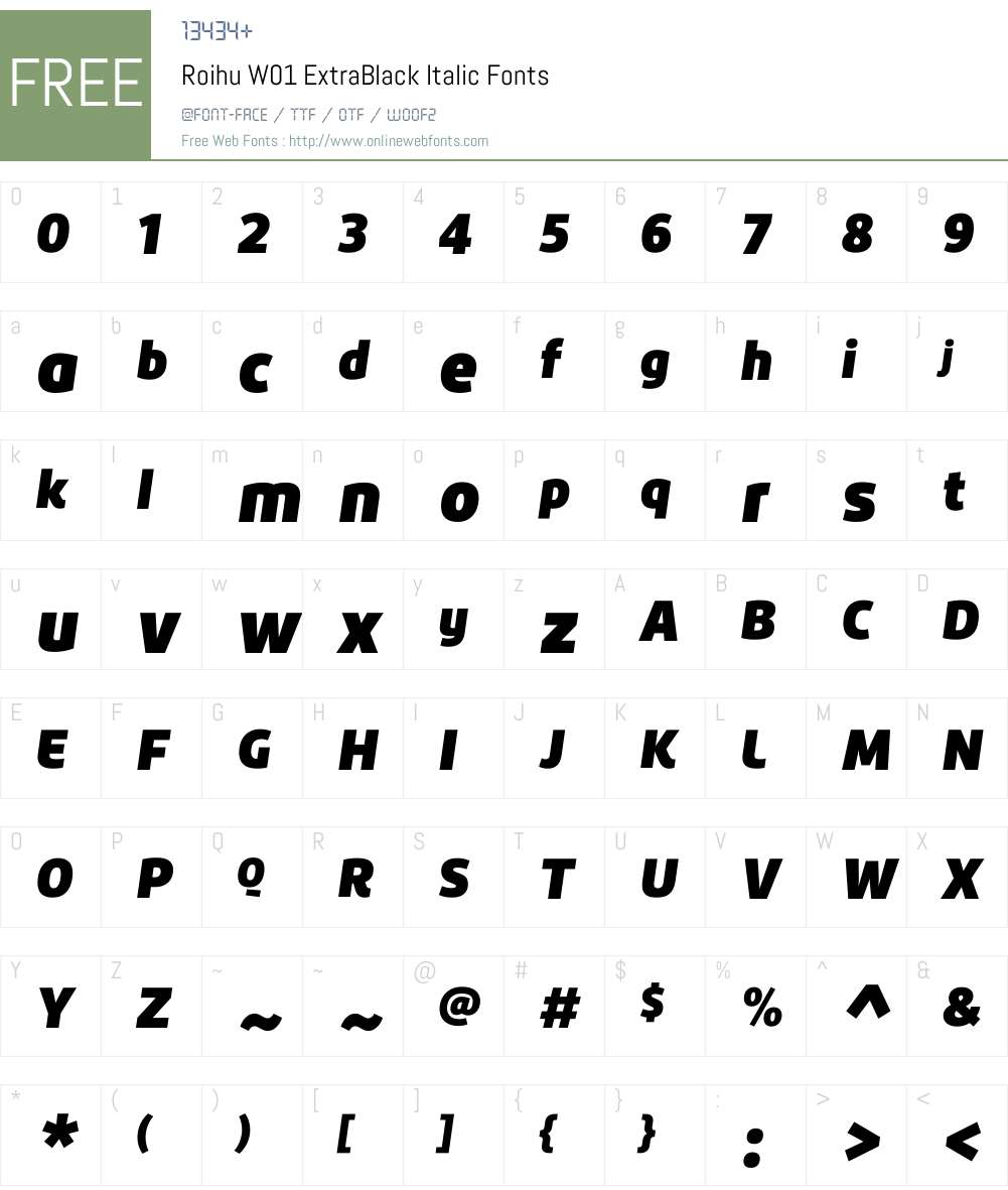 RoihuW01-ExtraBlackItalic Font Screenshots