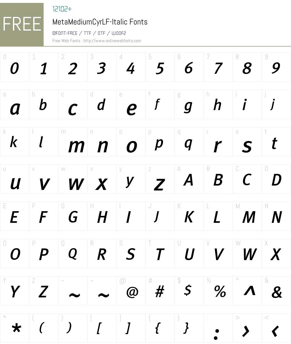 MetaMediumCyrLF-Italic Font Screenshots