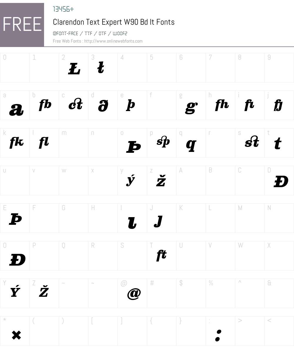 ClarendonTextExpertW-BdIt Font Screenshots