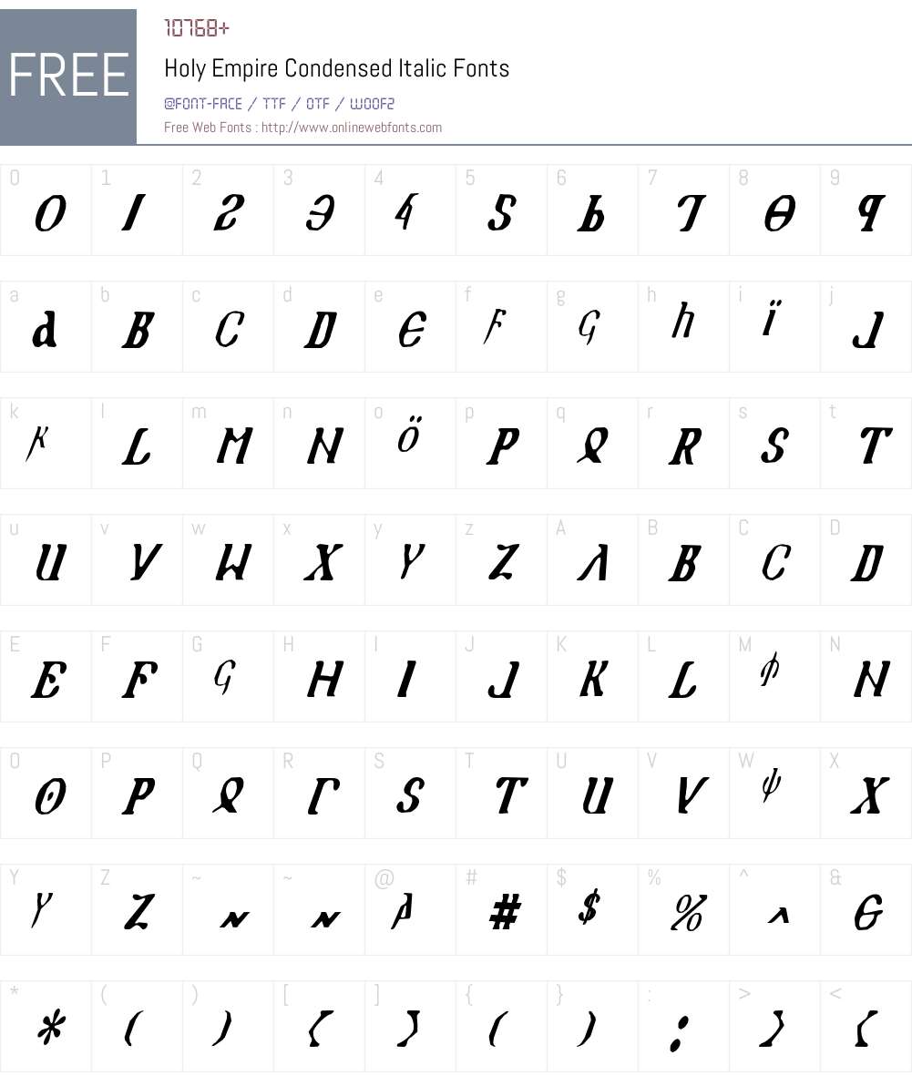 Holy Empire Condensed Italic Font Screenshots