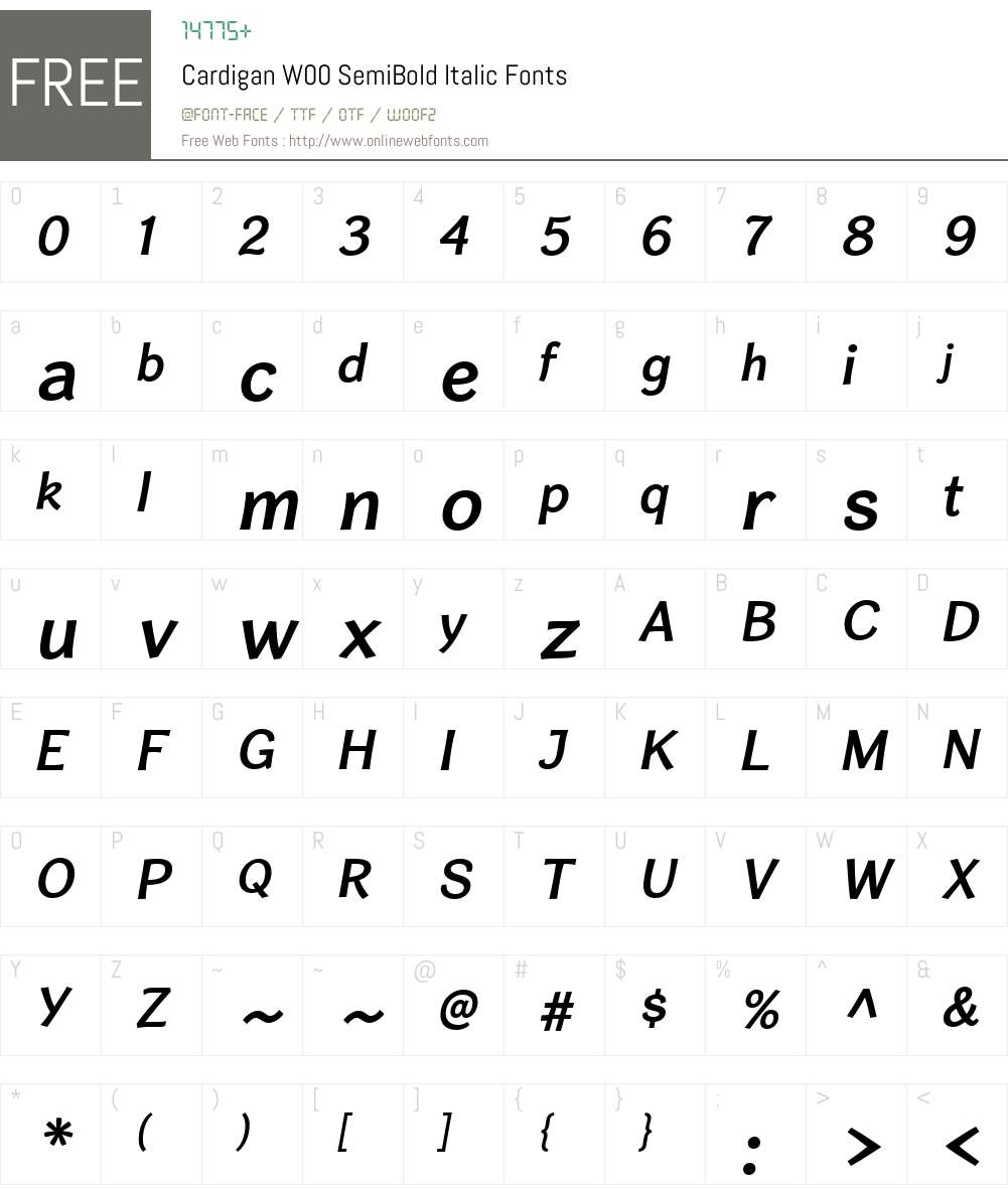 CardiganW00-SemiBoldItalic Font Screenshots