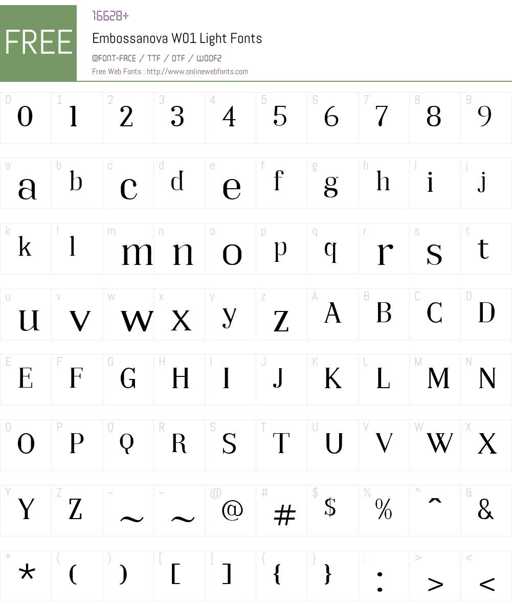 EmbossanovaW01-Light Font Screenshots