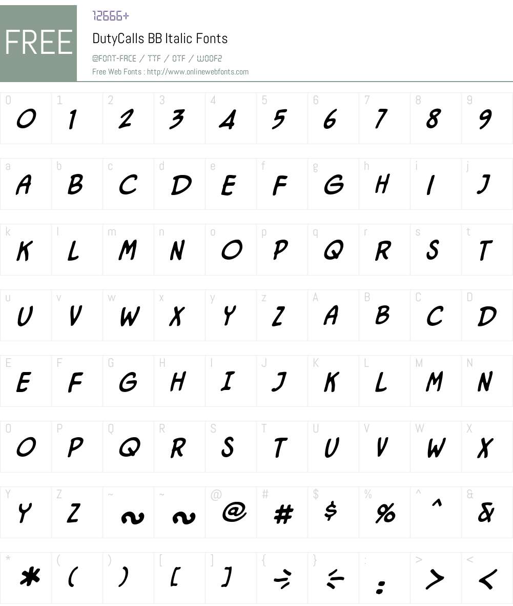 DutyCallsBB-Italic Font Screenshots