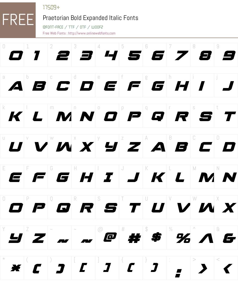 Praetorian Bold Expanded Italic Font Screenshots