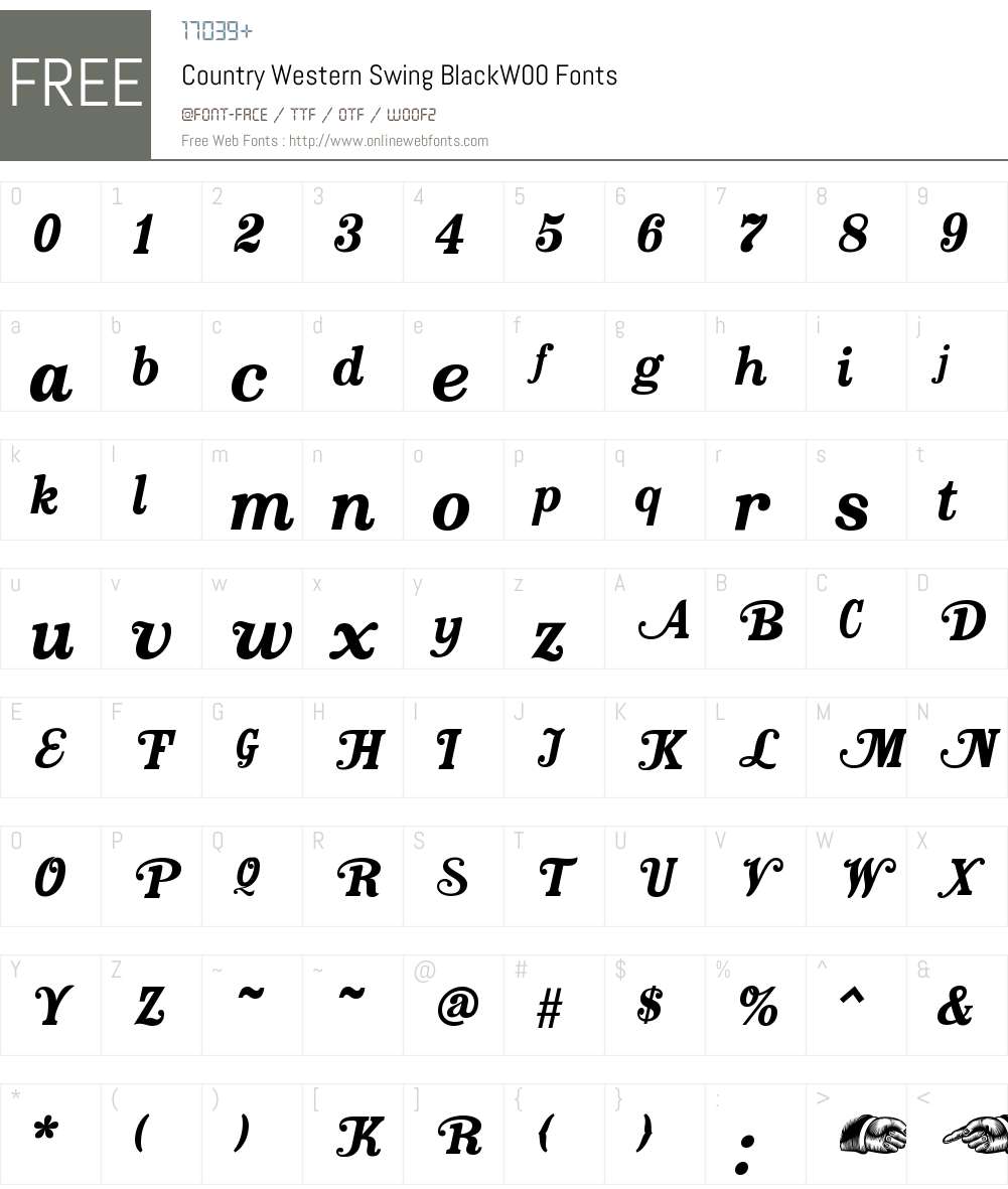 CountryWesternSwingBlackW00 Font Screenshots