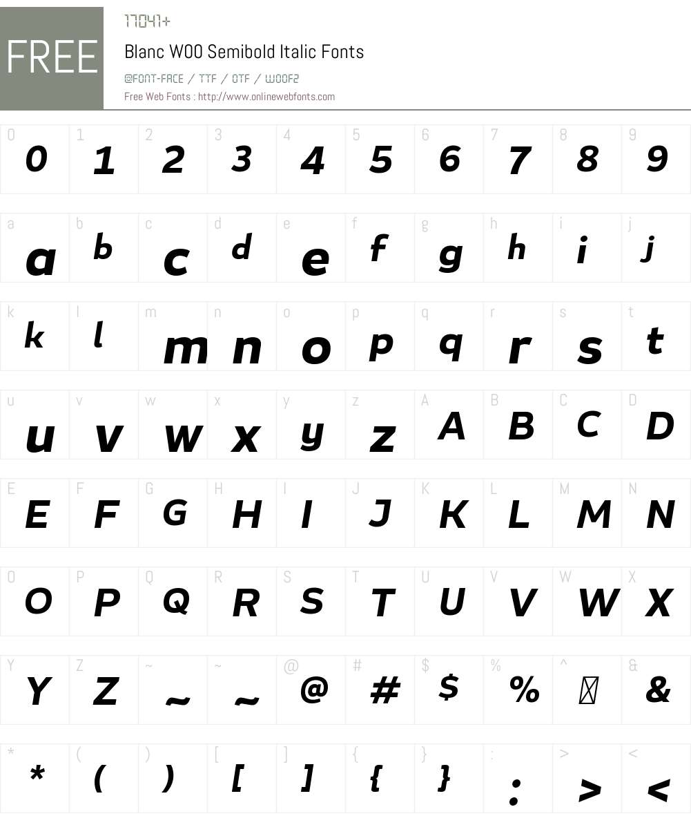 BlancW00-SemiboldItalic Font Screenshots