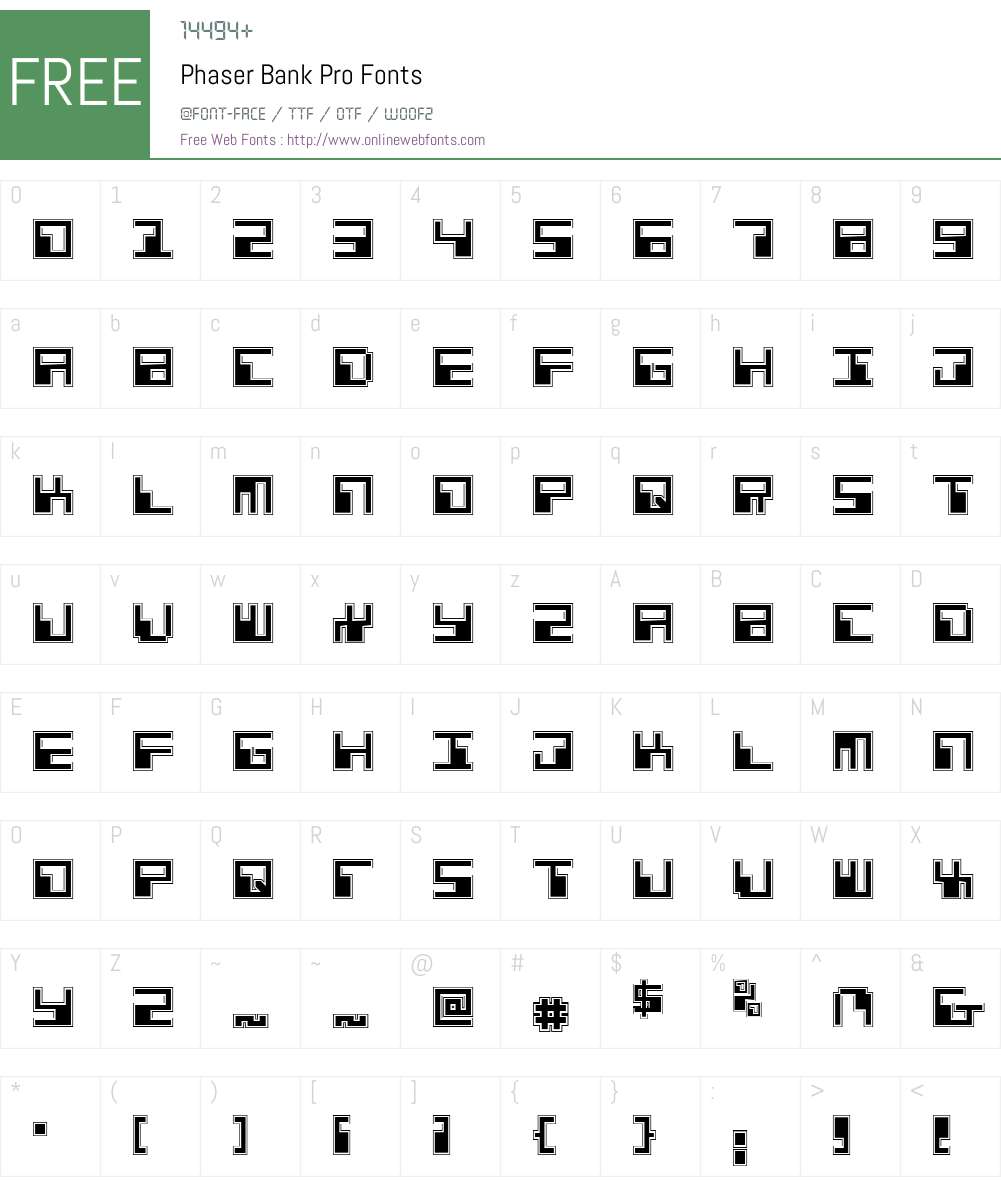 Phaser Bank Pro Font Screenshots