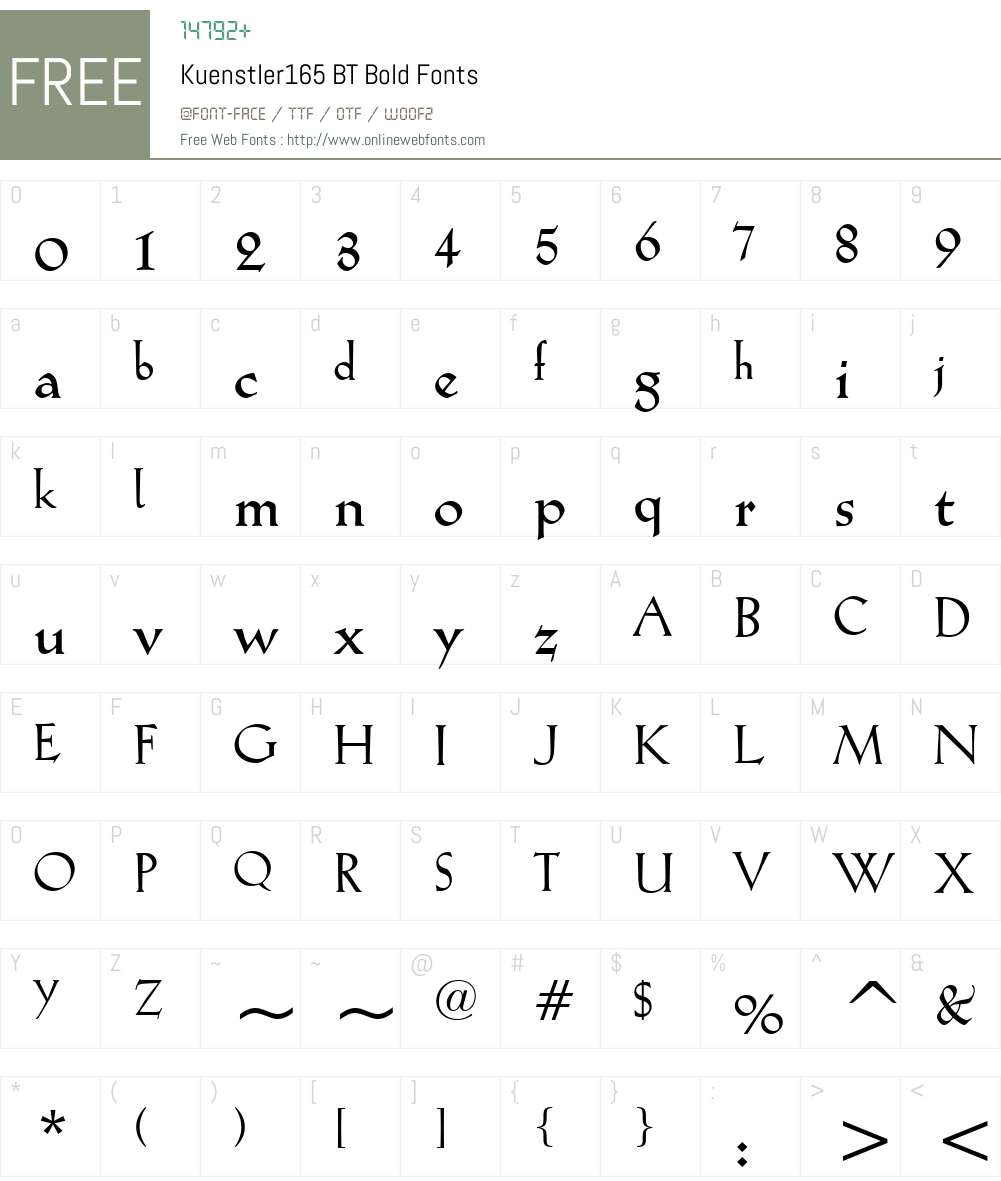 Kuenstler165 BT Font Screenshots