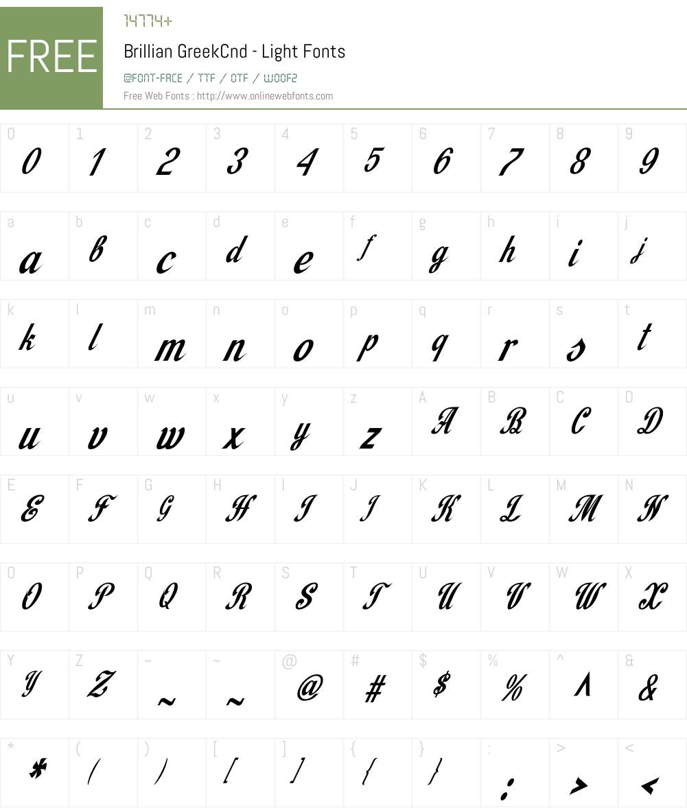 BrillianGreekCnd-Light Font Screenshots