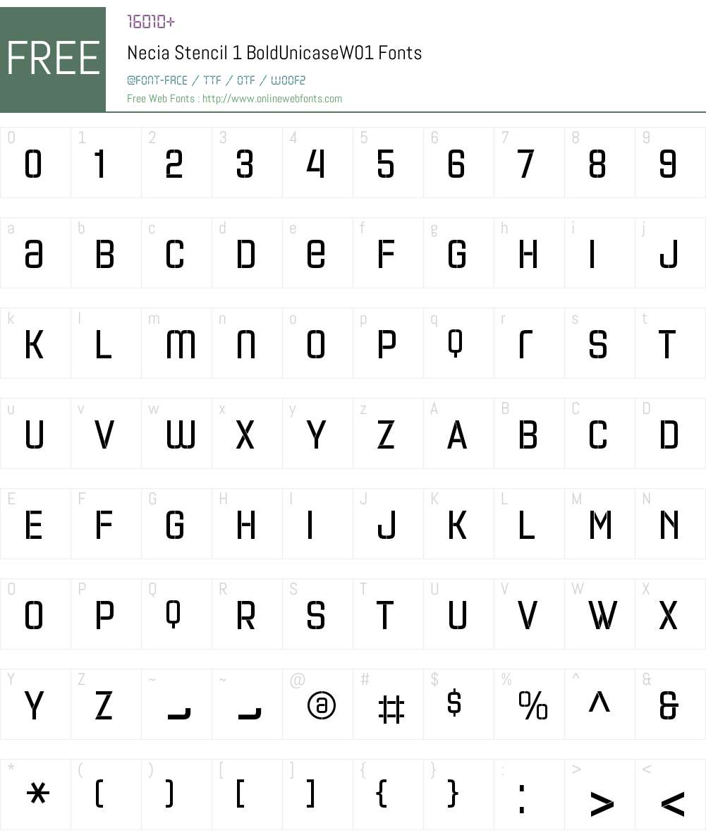 NeciaStencil1BoldUnicaseW01 Font Screenshots