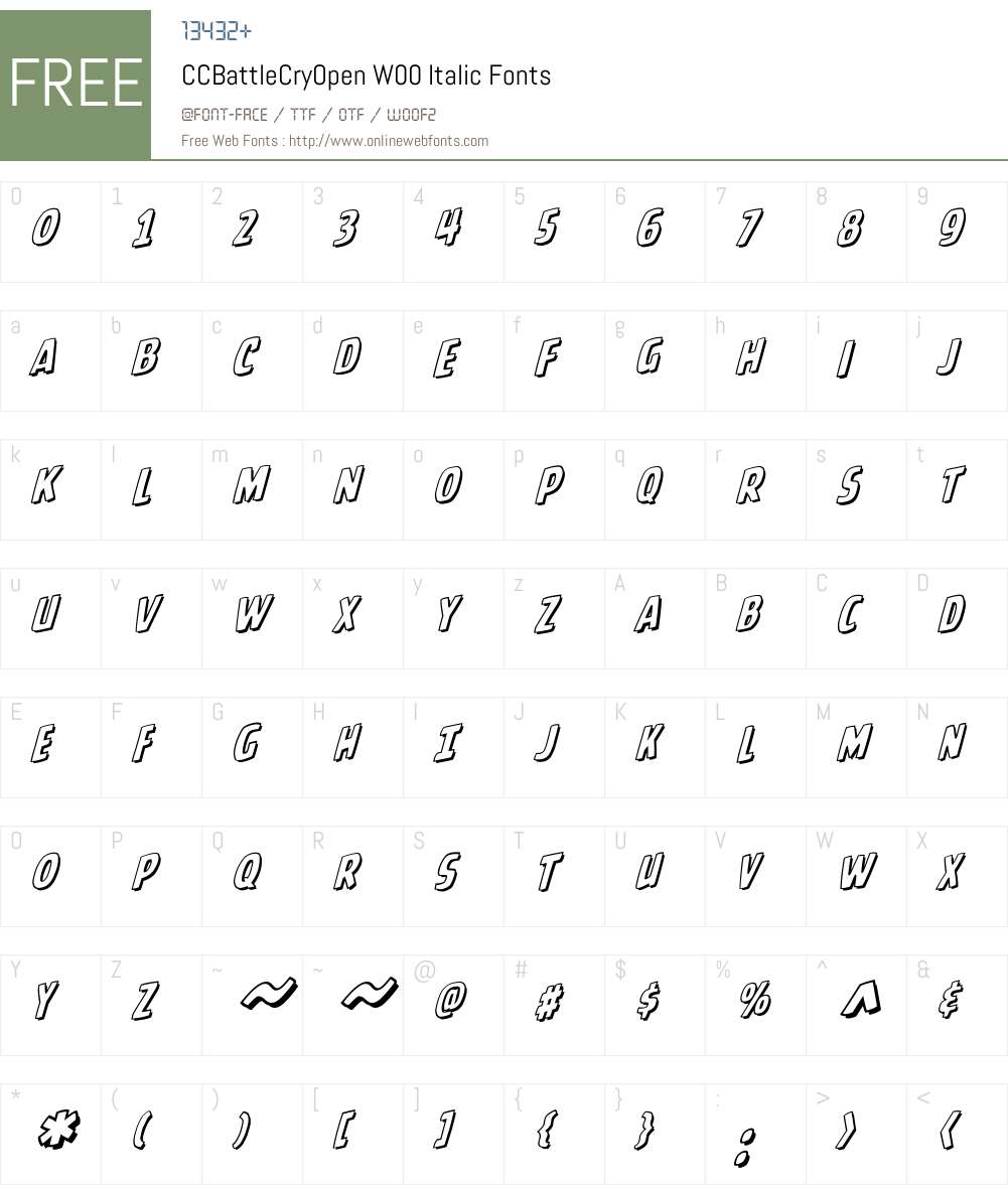 CCBattleCryOpenW00-Italic Font Screenshots