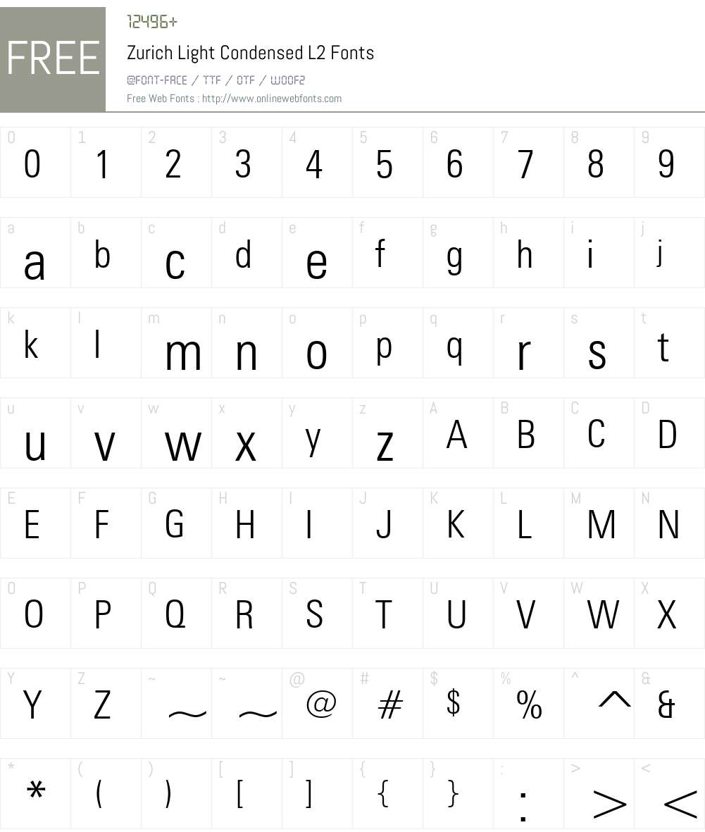 Zurich LtCn L2 Font Screenshots