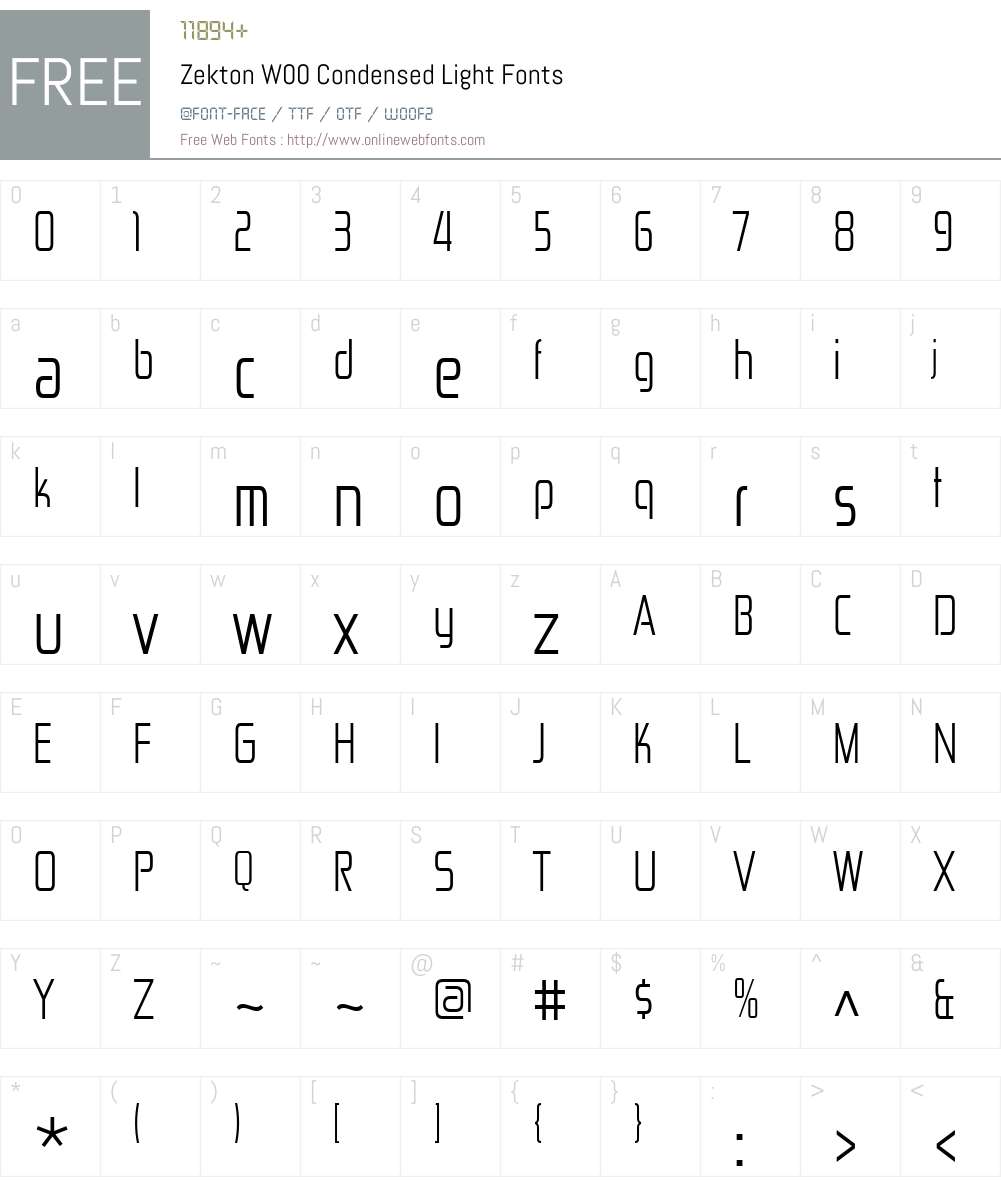 ZektonW00-CondensedLight Font Screenshots