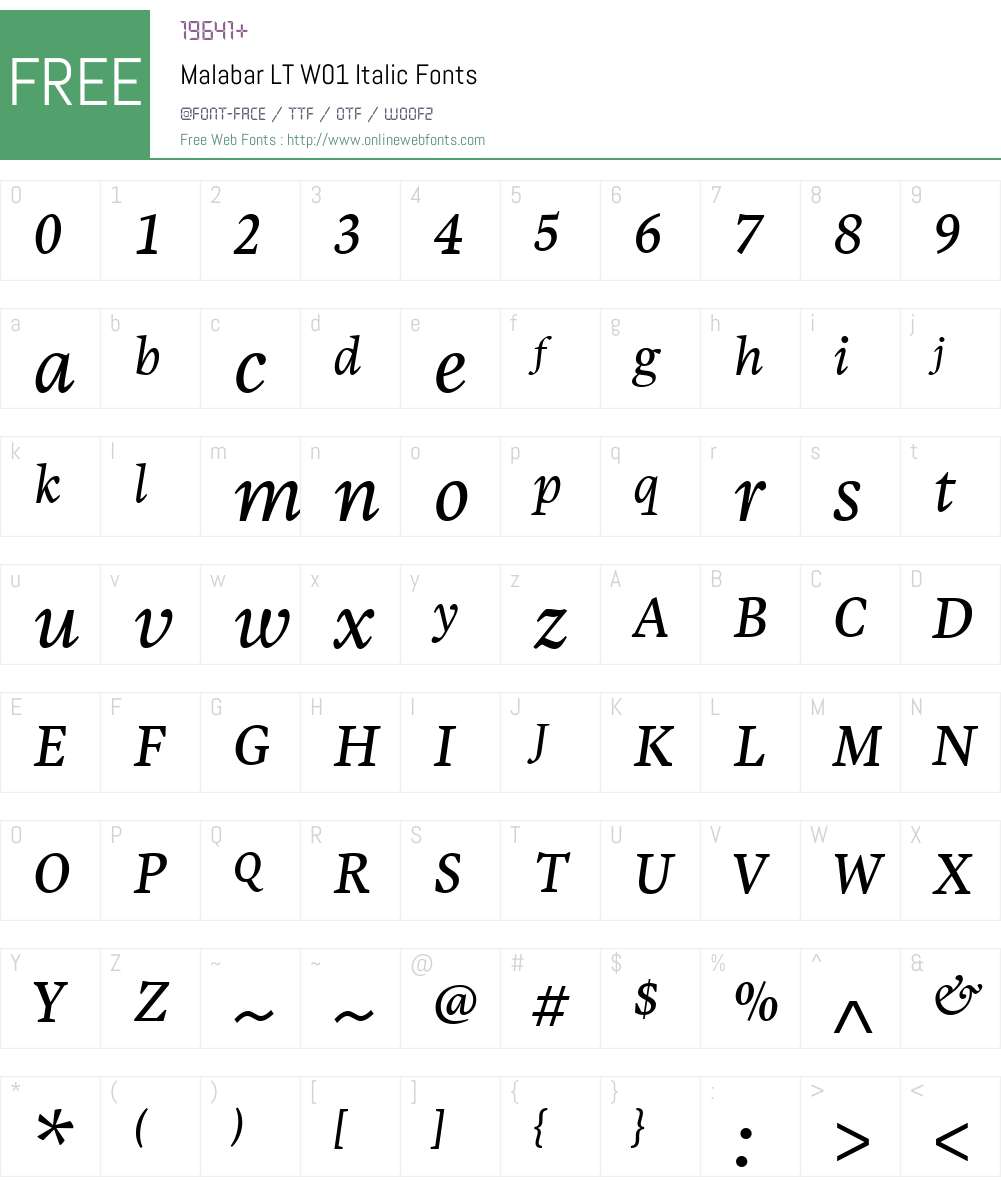 MalabarLTW01-Italic Font Screenshots
