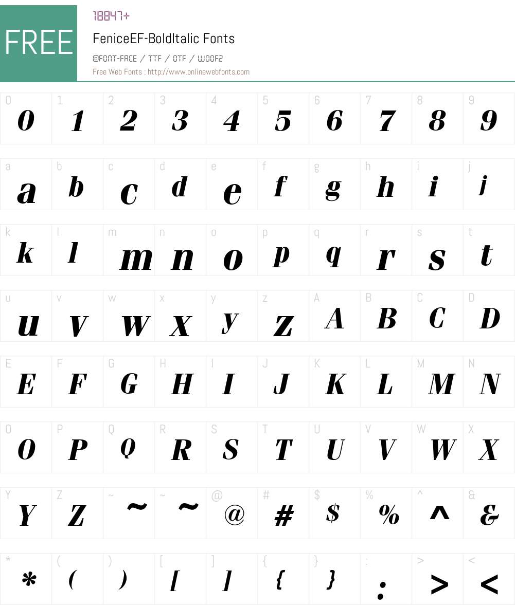 FeniceEF-BoldItalic Font Screenshots