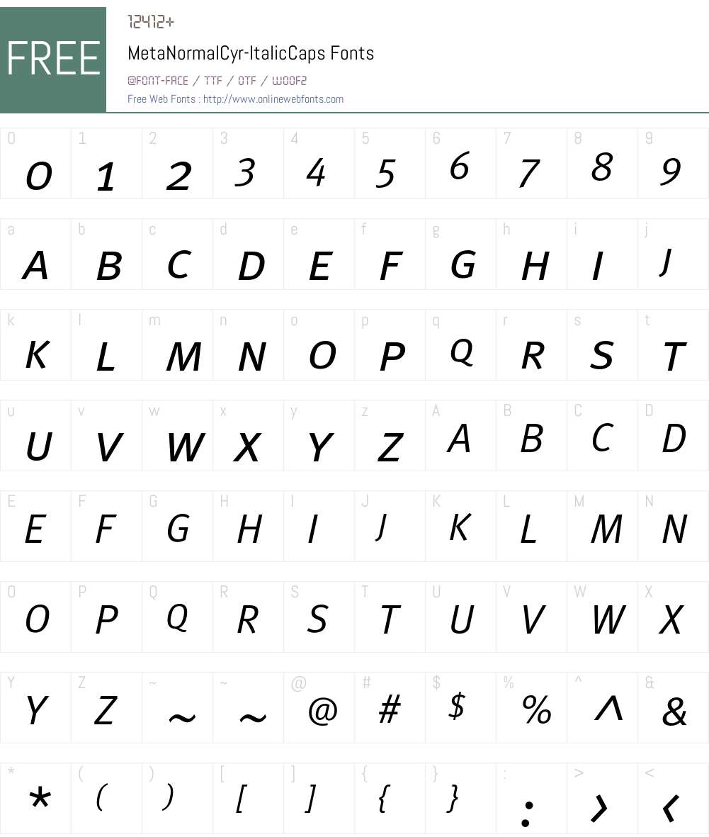 MetaNormalCyr-ItalicCaps Font Screenshots