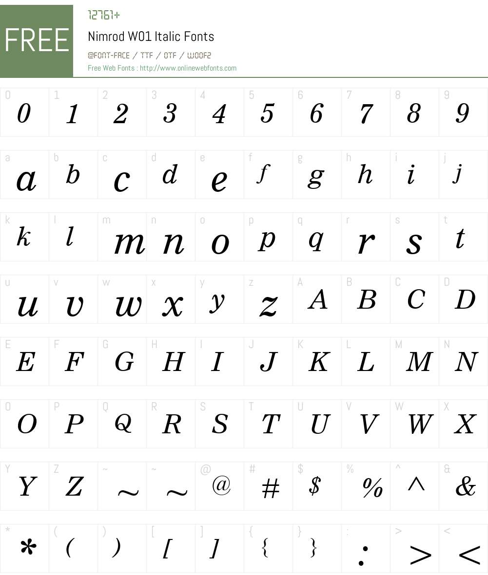 NimrodW01-Italic Font Screenshots