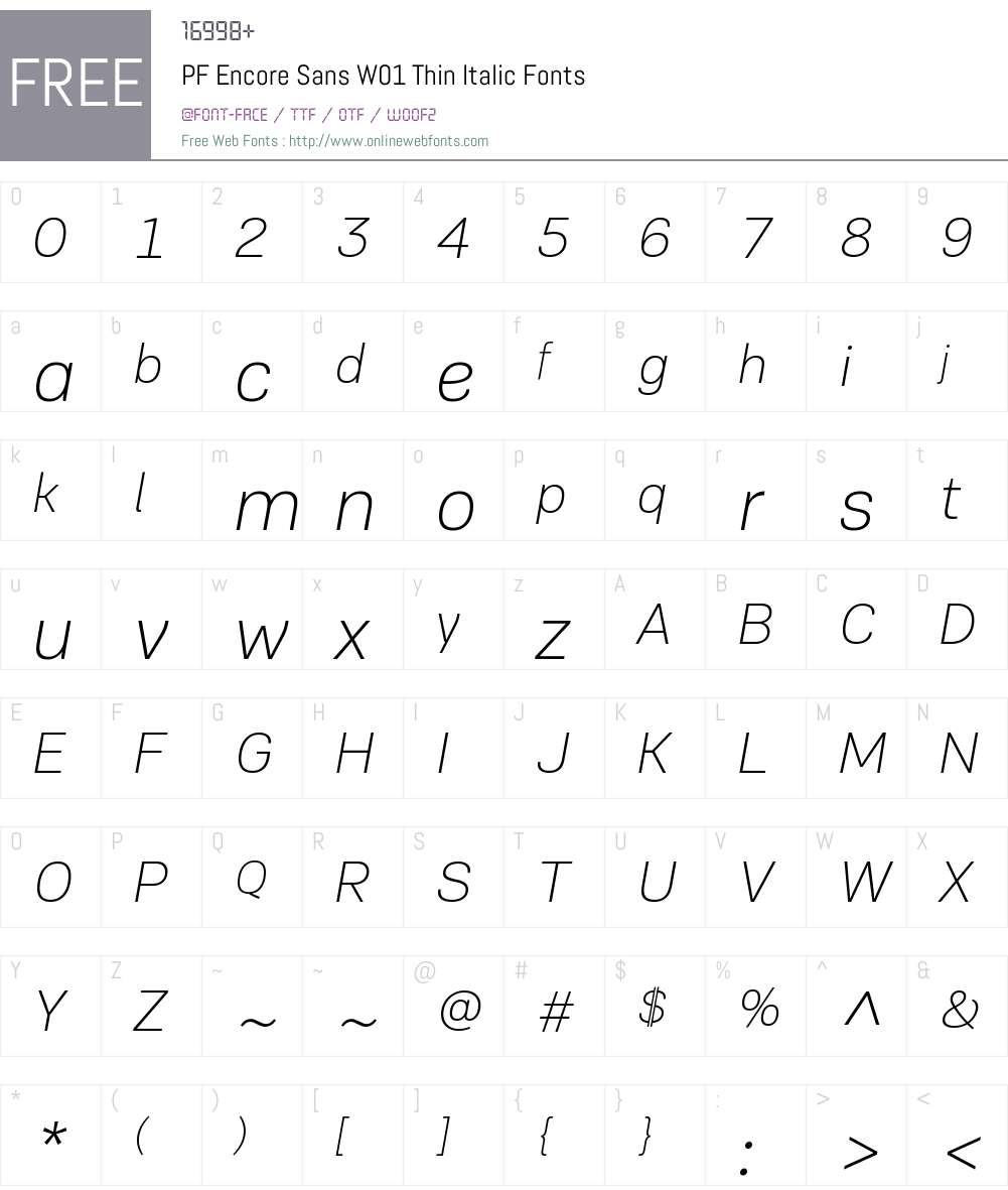 PFEncoreSansW01-ThinItalic Font Screenshots