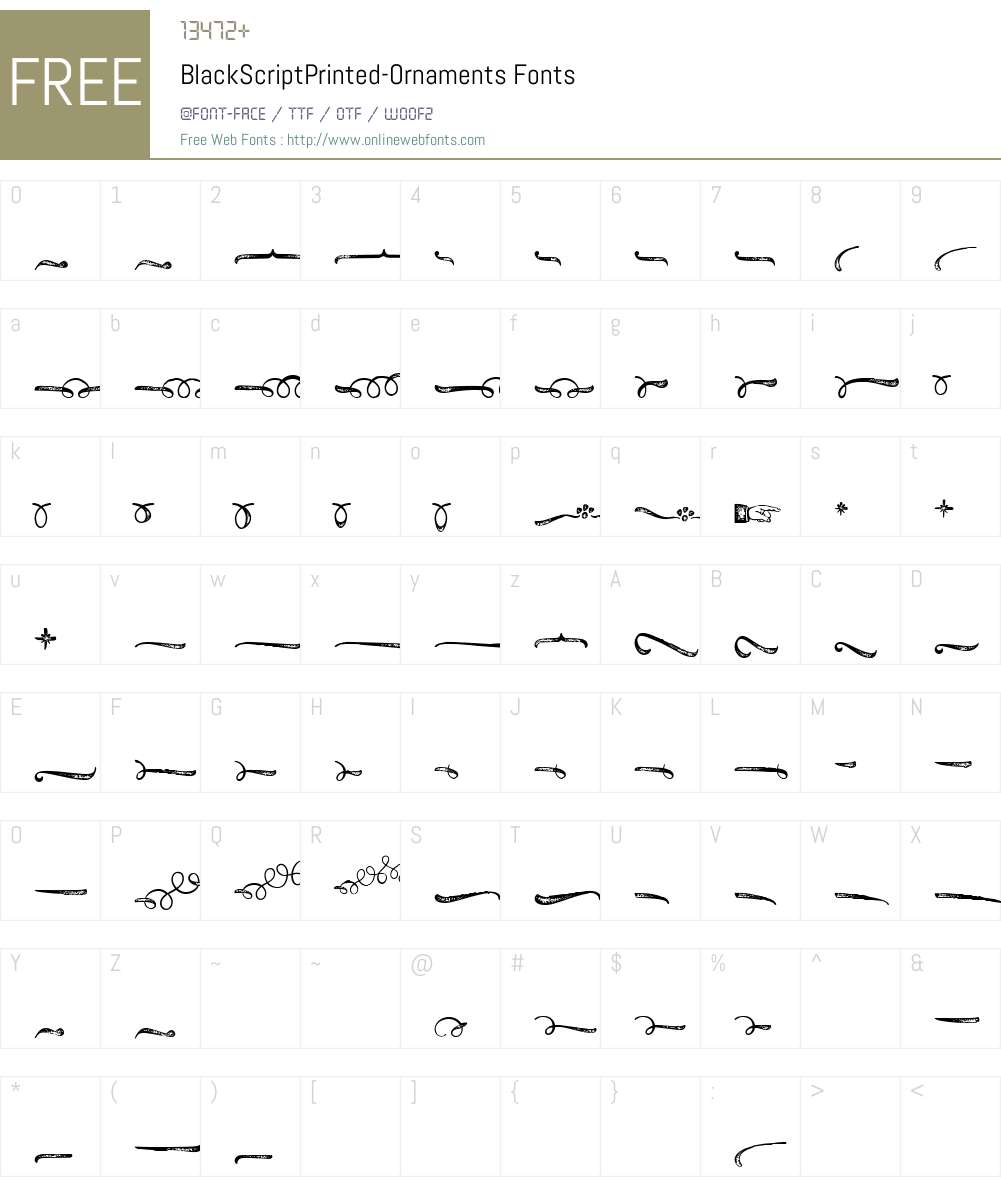 BlackScriptPrinted-Ornaments Font Screenshots
