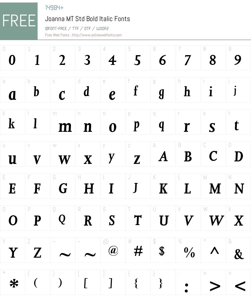 Joanna MT Std Font Screenshots