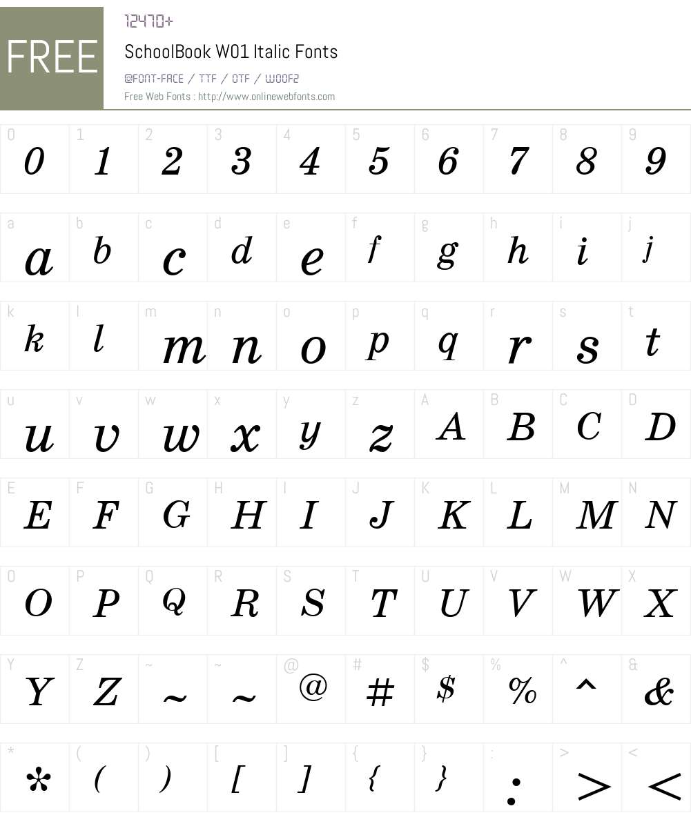 SchoolBookW01-Italic Font Screenshots