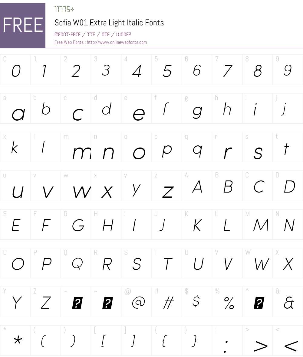 SofiaW01-ExtraLightItalic Font Screenshots