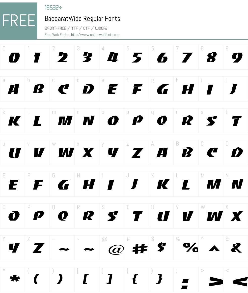 BaccaratWide Font Screenshots