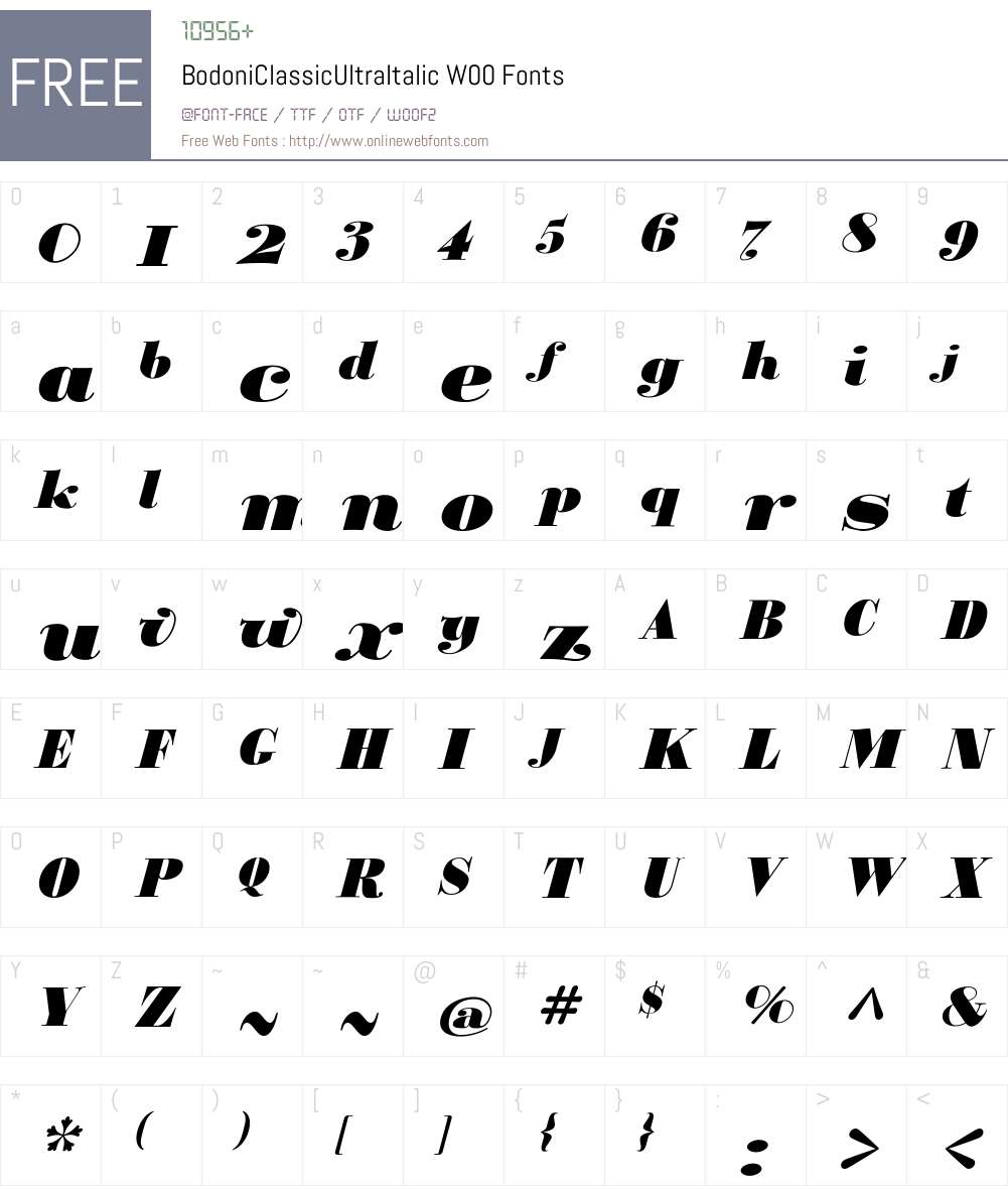 BodoniClassicUltraItalicW00 Font Screenshots