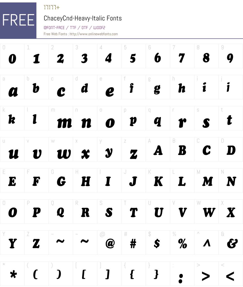 ChaceyCnd-Heavy-Italic Font Screenshots