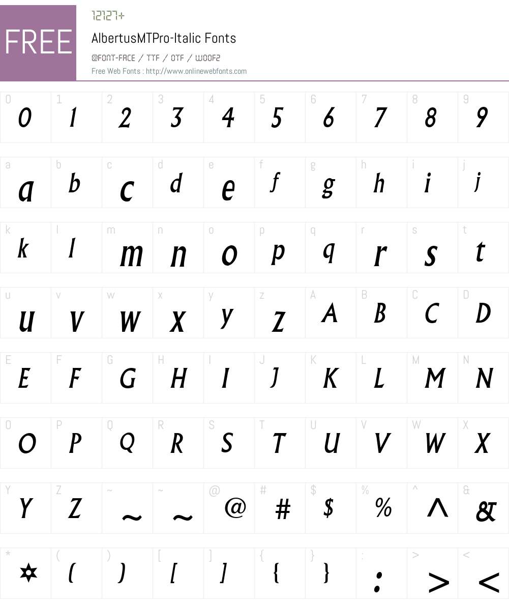 AlbertusMTPro-Italic Font Screenshots