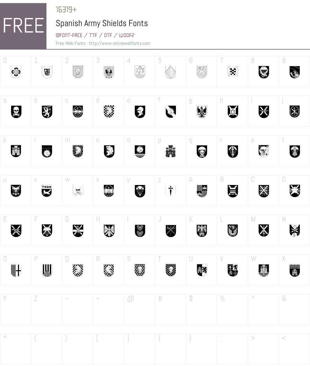 Spanish Army Shields Font Screenshots