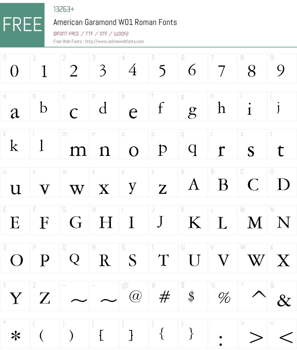 AmericanGaramondW01-Roman Font Screenshots