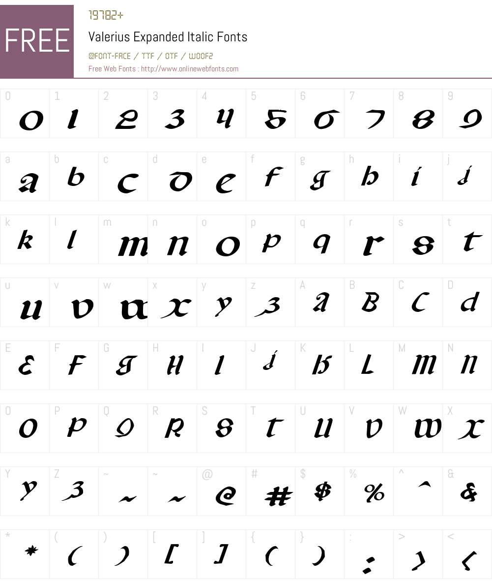 Valerius Expanded Italic Font Screenshots
