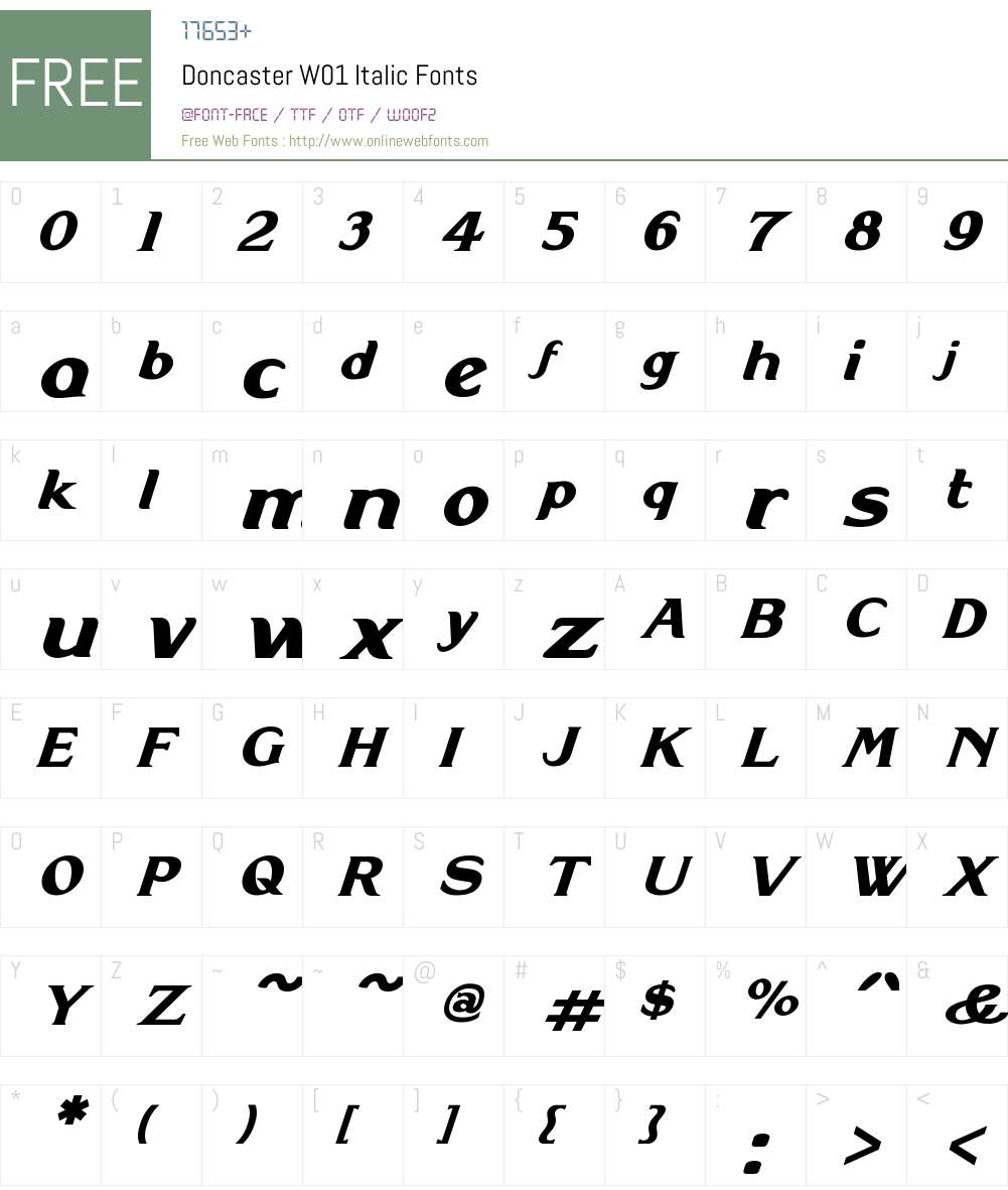 DoncasterW01-Italic Font Screenshots