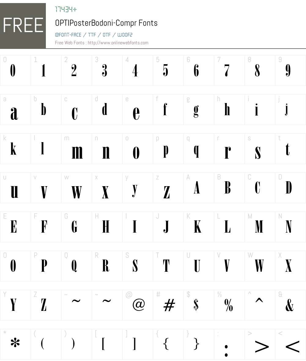 OPTIPosterBodoni-Compr Font Screenshots